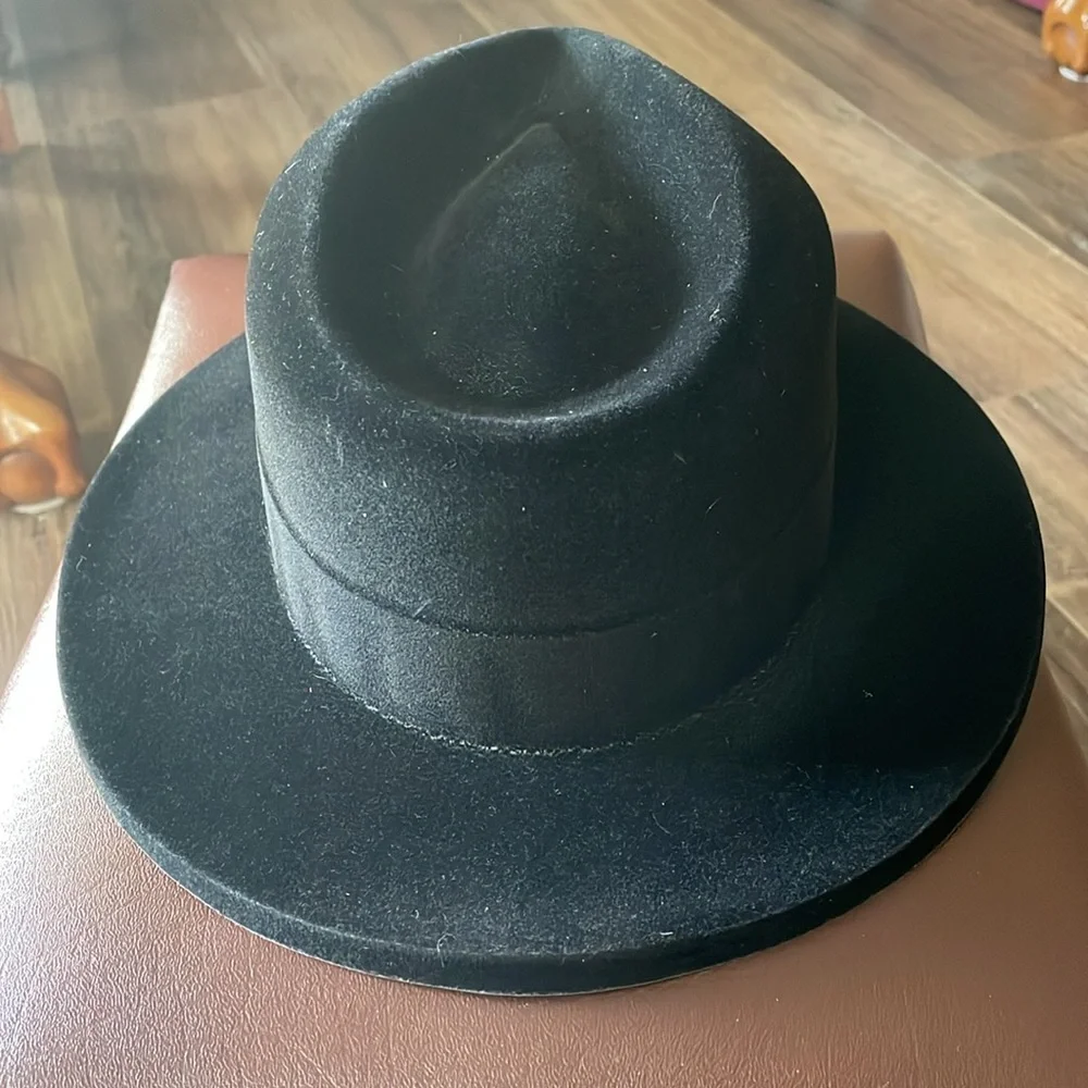 Black Plastic Costume Party Gangster Fedora Hat